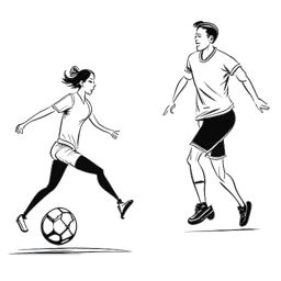 Strichzeichnung eines Mannes, der Sebastian Meyer (Rewinside) darstellt, der Fußball spielt, und einer lächelnden Frau, die sein persönliches Leben repräsentiert.