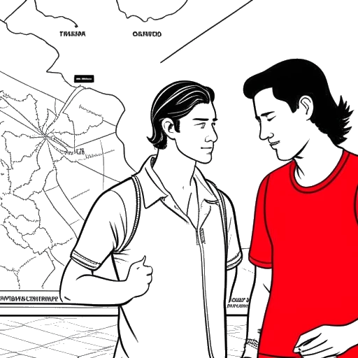 Line art drawing of Tom and Bill Kaulitz moving to Los Angeles.