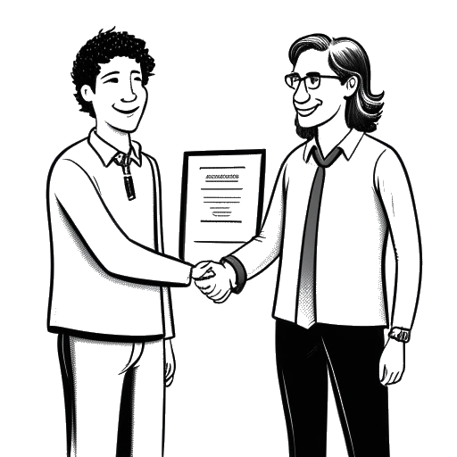 Line art drawing of Tom and Bill Kaulitz receiving the Youth Prize for Distance Learning.
