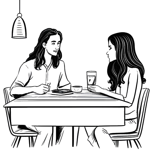 Line art drawing of Tom Kaulitz and Heidi Klum on a date.