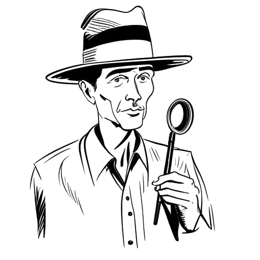 Dibujo en línea de un hombre alto, representando a FaZe Banks, usando un sombrero, con un cepillo y un espejo en el fondo.
