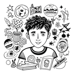A minimalist black and white illustration representing Chris Chan's early life and challenges, with symbols of art and personal growth, encapsulating their journey through the late 80s and early 90s.