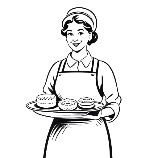 Line art drawing of Angela Merkel showcasing her culinary skills.