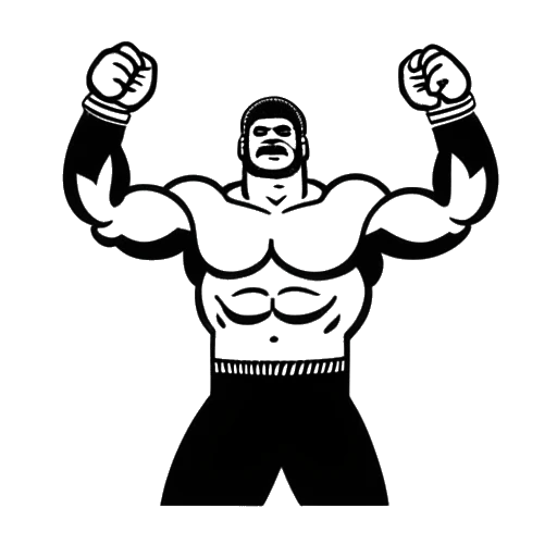 Line art drawing of a large wrestler, representing Yokozuna, waving goodbye with 'Heroes of Wrestling' written above him and the date 'October 10, 1999' below him, on a white background