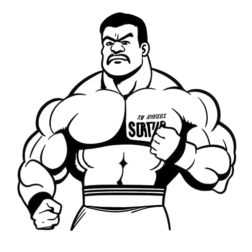 Line art drawing of a large wrestler, representing Yokozuna, with the date 'October 31, 1992' and 'WWF Superstars' written above him, on a white background