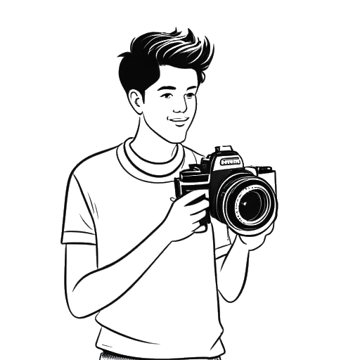 Strichzeichnung eines jungen Mannes, der Laserluca darstellt, eine Videokamera haltend, mit dem Studio71-Logo und der Zahl 2015 im Hintergrund