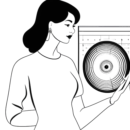 Line art drawing of a woman, representing Kehlani, holding a record with the Billboard 200 chart in the background.