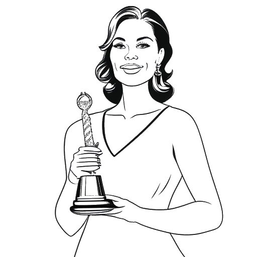 Line art drawing of a woman, representing Kehlani, holding a Grammy award.