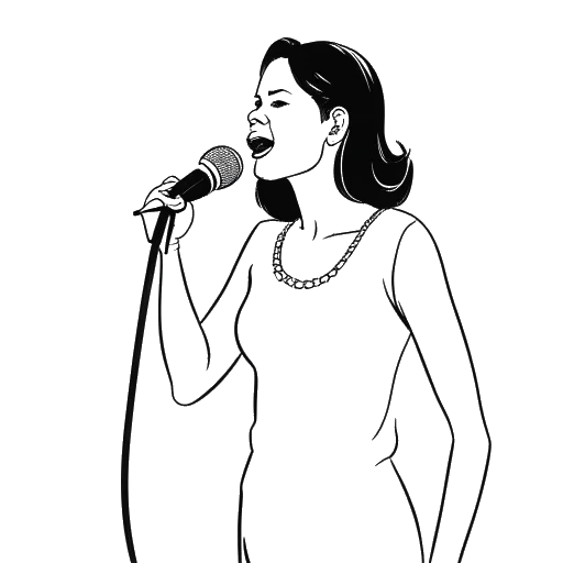 Line art drawing of a pregnant woman, representing Kehlani, holding a microphone.