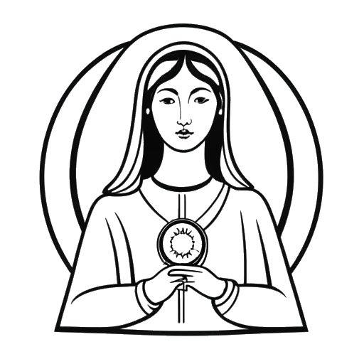 Line art drawing of a woman, representing Kehlani, holding a religious symbol.