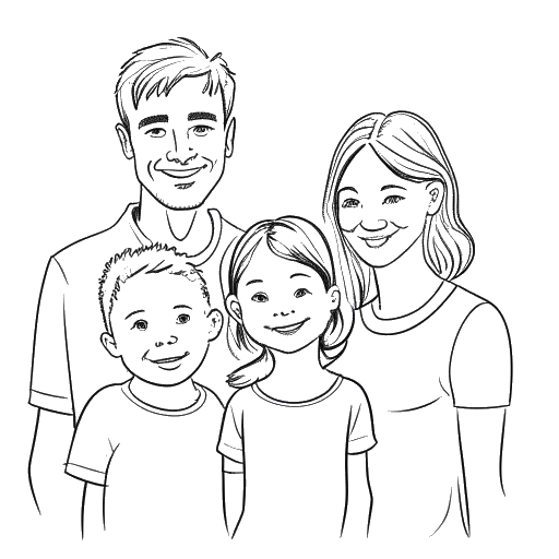 Dibujo de arte lineal de una familia, representando la familia unida de Jack Doherty