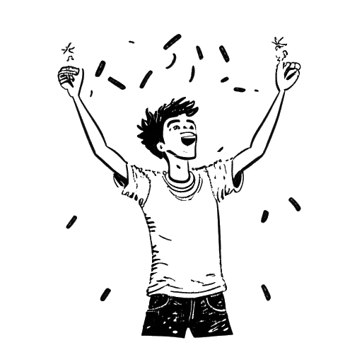 Dibujo de arte lineal de un adolescente, representando a Jack Doherty celebrando 1 millón de suscriptores
