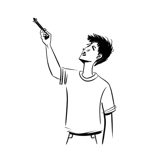 Dibujo de arte lineal de un adolescente, representando a Jack Doherty volteando un marcador