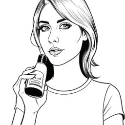 Line art drawing of Hayley Williams holding a hair dye bottle in one hand and a protest sign in the other, representing her roles as an entrepreneur and activist. The black and white image showcases her dedication and commitment to both her business and her social activism.