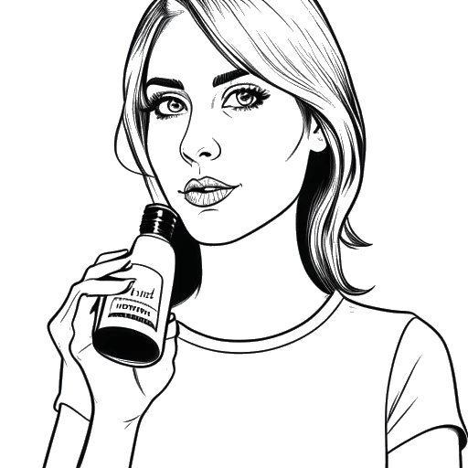 Karikatuurtekening van Hayley Williams met een haarkleurfles in de ene hand en een protestbord in de andere, die haar rollen als ondernemer en activist vertegenwoordigen. De zwart-wit afbeelding toont haar toewijding en inzet voor zowel haar bedrijf als haar sociale activisme.