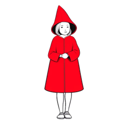 Desenho em arte linear de uma jovem representando Mckenna Grace, vestindo o icônico traje vermelho das aias e ficando de pé de forma desafiadora com o punho erguido.