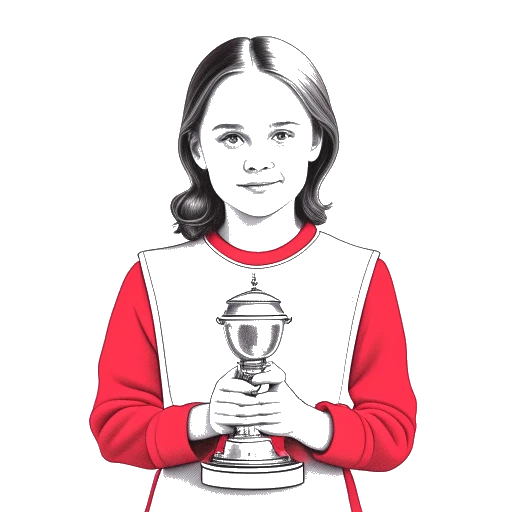 Desenho de linha de Mckenna Grace segurando um prêmio Emmy por The Handmaid's Tale