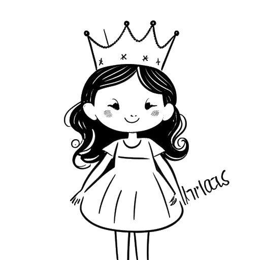 Line art drawing of Mckenna Grace as a pageant queen with a crown and sash