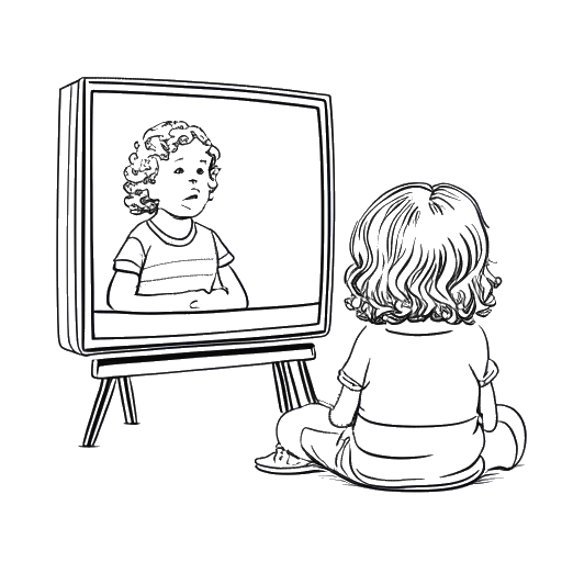 Disegno in stile line art di Mckenna Grace che guarda Shirley Temple in TV