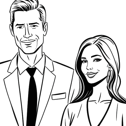 Line art drawing of Dhar Mann with Lilly Ghalichi, a businesswoman and reality TV star.