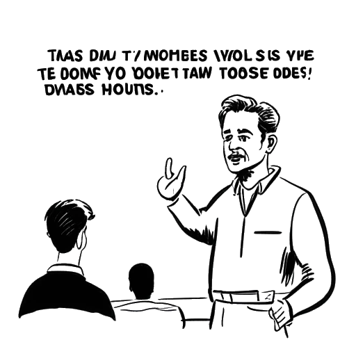 Line art drawing of Dhar Mann directing recurring actors in a video featuring the quote 'What happens in the dark always comes to light.'