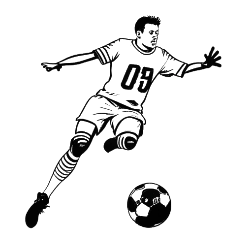 Lijntekening van een doelman, die Manuel Neuer voorstelt, met een voetbal en de tekst '884 minuten' op een witte achtergrond
