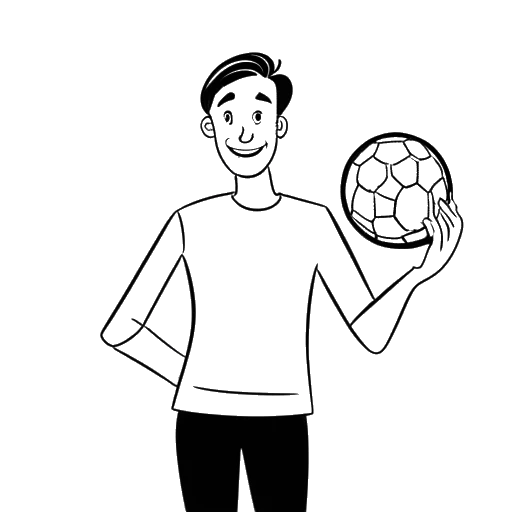 Line art drawing of a man, representing Manuel Neuer, holding a soccer ball and a check for €500,000, with the text 'Who Wants to Be a Millionaire?' on a white background