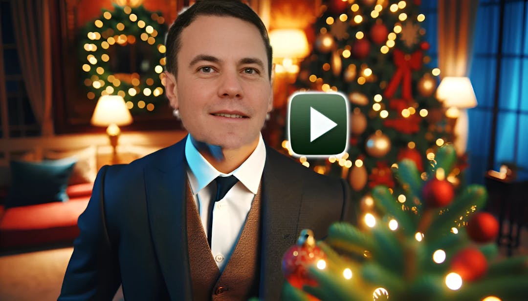 Manuel Neuer, standing beside a Christmas tree, dressed in formal attire, exuding warmth and elegance. The vibrant colors and festive atmosphere create a visually captivating scene.