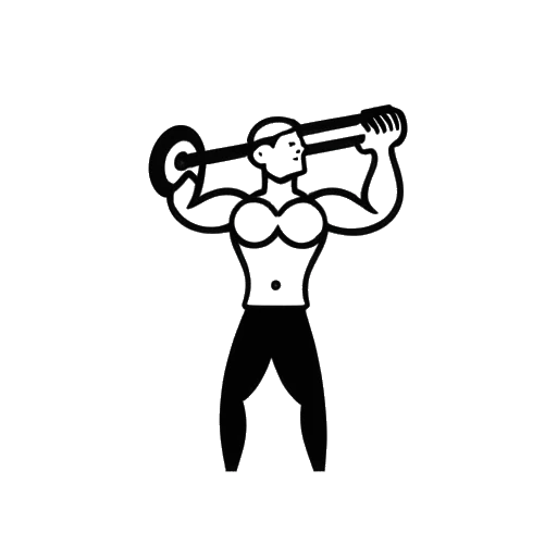 Strichzeichnung eines Mannes, der Gewichte hebt und eines Logos für Nahrungsergänzungsmittel, die Rezos Rolle als Fitness-Influencer repräsentieren