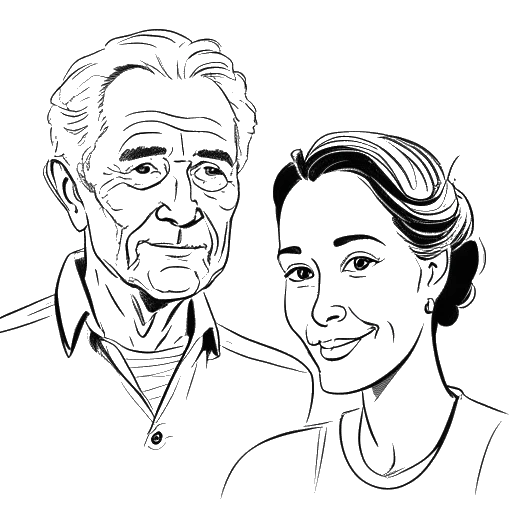 Line art drawing of a man and a woman representing Tyga and Kylie Jenner, with a large age difference