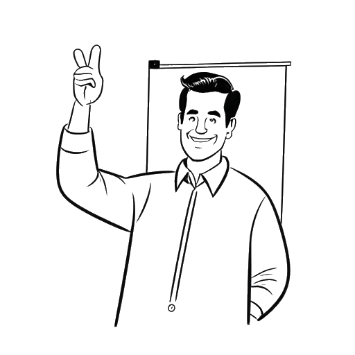 Strichzeichnung eines Mannes, der Tyga darstellt, der zwei Finger und einen Billboard-Chart in die Höhe hält