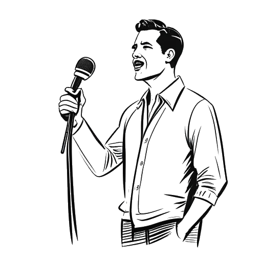 Strichzeichnung eines Mannes, der Tyga darstellt, der ein Mikrofon und einen Billboard-Chart hält