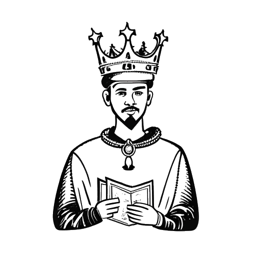 Line art drawing of a man representing Tyga, holding a gold album and a crown