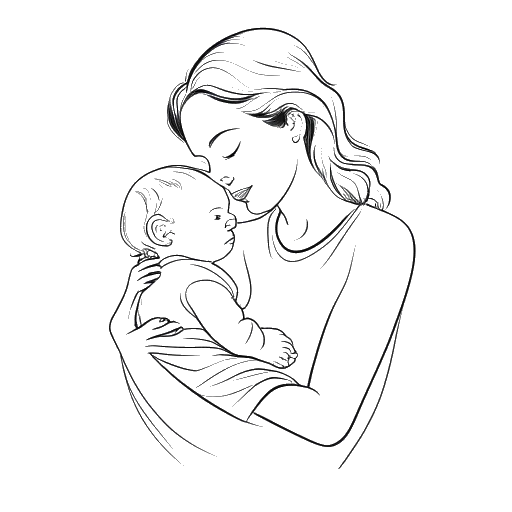 Strichzeichnung einer Mutter, die ein Baby hält und Julienco repräsentiert, während sie über Namen nachdenkt