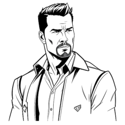 Line art drawing of a man, representing Ryan Reynolds, as he gains recognition through acting roles like Van Wilder and Blade: Trinity, later becoming famous for portraying Deadpool