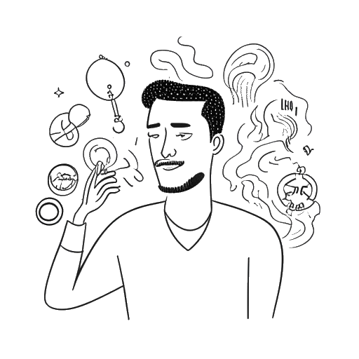 Line art drawing of a man, representing Ryan Reynolds, navigating high-profile relationships and personal life balance while discussing anxiety and connections with celebrities