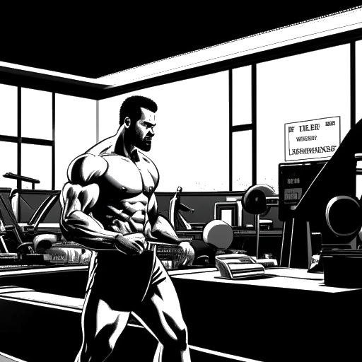 Line art drawing of Ryan Reynolds training for his role as Hannibal King in Blade: Trinity
