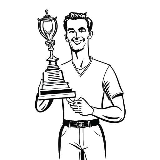 Disegno in stile line art di Ryan Reynolds che tiene il trofeo di 'Uomo più sexy'