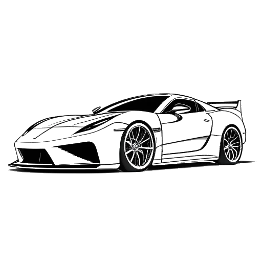 Dibujo de arte lineal de un coche deportivo de lujo, representando el amor de Adin Ross por los vehículos de lujo y la moda, en un fondo blanco