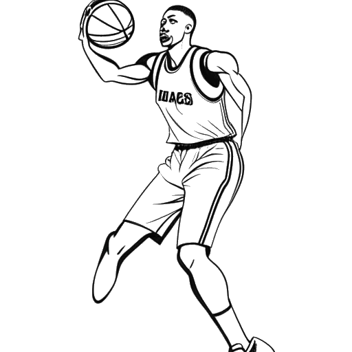Disegno in stile line art di un giocatore di pallacanestro, rappresentante il successo di Adin Ross nelle partite a scommessa di NBA 2K20, su sfondo bianco
