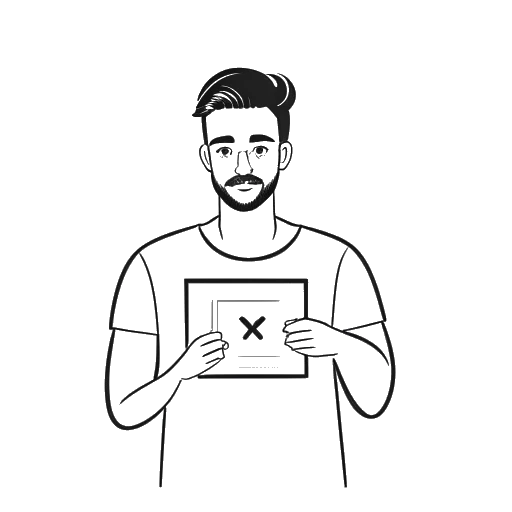 Lijnkunst tekening van een man die een YouTube-afspeelknop vasthoudt en een Instagram-logo, die de 2,62 miljoen abonnees van Adin Ross op YouTube en 2,6 miljoen volgers op Instagram vertegenwoordigt, op een witte achtergrond