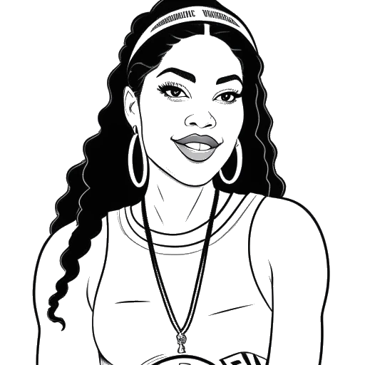 Desenho em arte linear de uma mulher, representando Kayla Nicole, apresentando um programa, com logos do Global Grind, BET e NBA ao fundo.