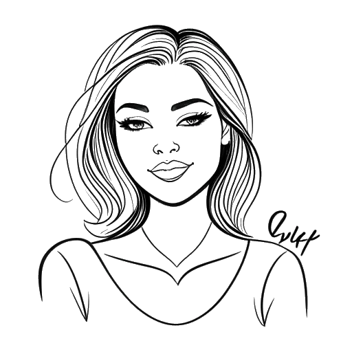 Dessin en ligne d'une femme, représentant Kayla Nicole, avec un symbole de cœur et les mots 'extrêmement célibataire' en arrière-plan.