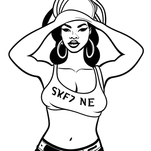 Dibujo de arte lineal de una mujer que representa a Kayla Nicole, sosteniendo un letrero con el logo de Tribe Therape, con las palabras 'Strong Is Sexy' escritas en él.
