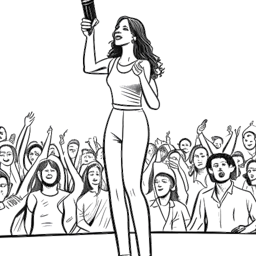 Dessin en ligne d'une femme, représentant Tyla, recevant un prix musical prestigieux, avec une statue des Grammy et un public enthousiaste en arrière-plan.