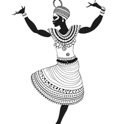 Disegno a linea di una donna, che rappresenta Tyla, che esegue una danza tradizionale sudafricana, con simboli che indicano la sua forte presenza online.