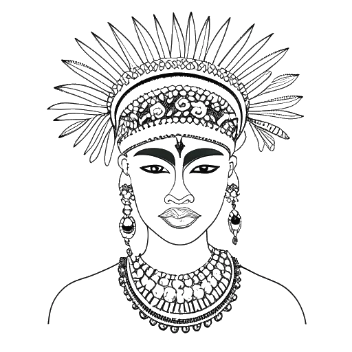 Disegno in stile line art di una persona che rappresenta Tyla, mostrando la sua eredità culturale mista con elementi Zulu, indiani, mauriziani e irlandesi.