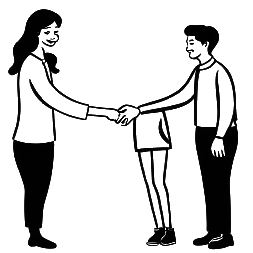 Dibujo de línea de una mujer que representa a Tyla, estrechando la mano con dos personas en un símbolo de la firma con Epic Records y Fax Records.