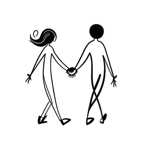 Un dibujo simplista de una pareja que representa a Beyoncé Knowles y Jay-Z, caminando de la mano simbolizando unidad y apoyo, con notas musicales flotando a su alrededor.