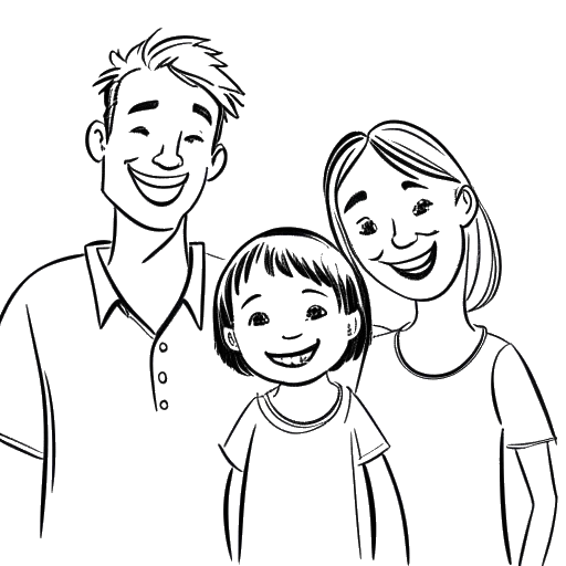 Line art drawing of Beyoncé, Jay-Z, and their three children